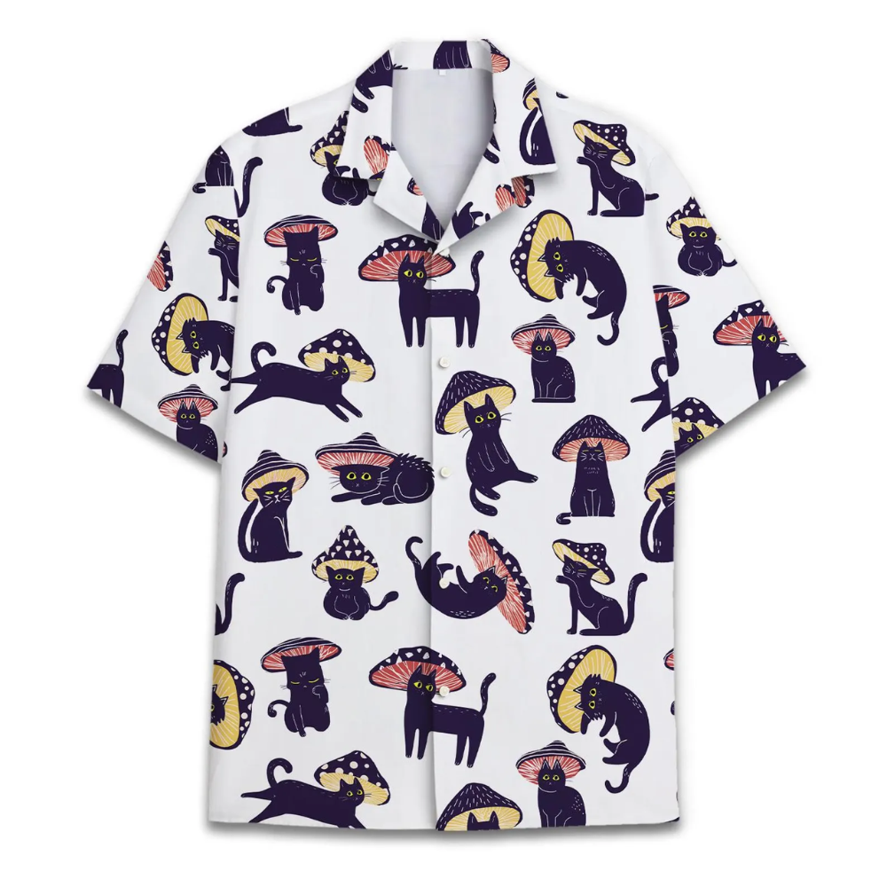Funny Cat Mushroom Hawaiian Shirt For Men Women, Cat Mushroom Hawaiian Shirt HE0726