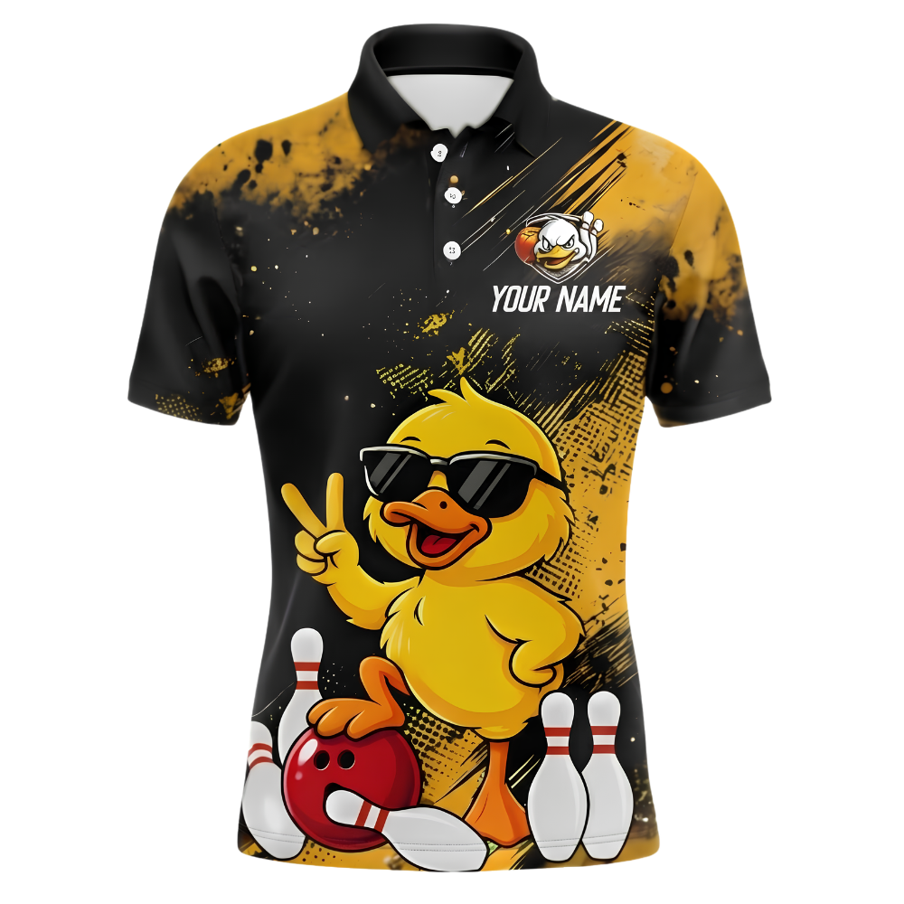 Custom Funny Duck Mens Bowling Polo Shirt, Custom Duck Bowling Shirt For Team BZ1013