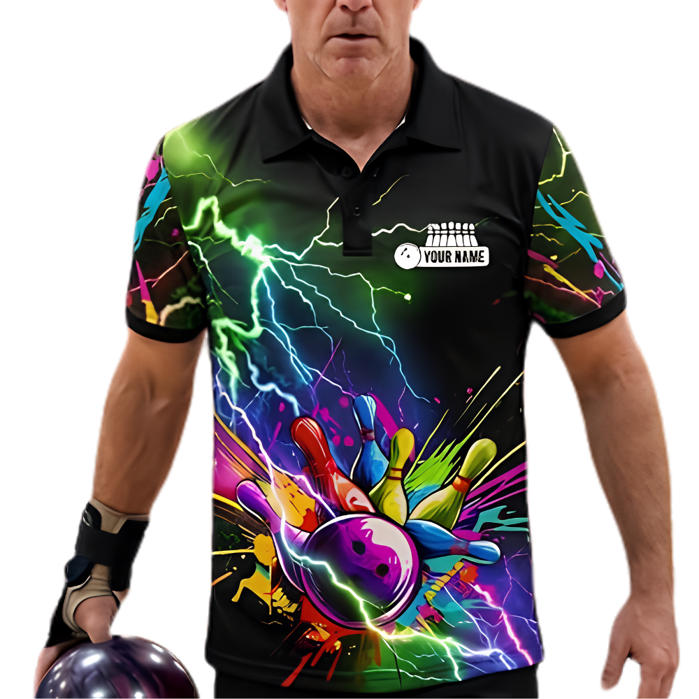 Custom Thunder Colorful Bowling Polo Shirt For Men, Custom Team Bowling Shirt BZ0873