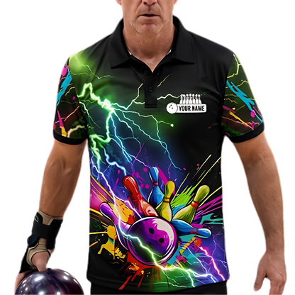 Custom Thunder Colorful Bowling Polo Shirt For Men, Custom Team Bowling Shirt BZ0873