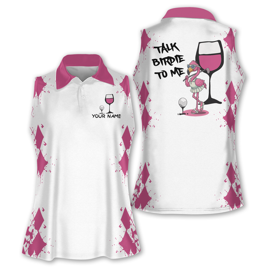 Talk Birdie To Me Custom Flamingo Sleeveless Golf Shirt Women, Women's Custom Funny Golf Shirts GW0075