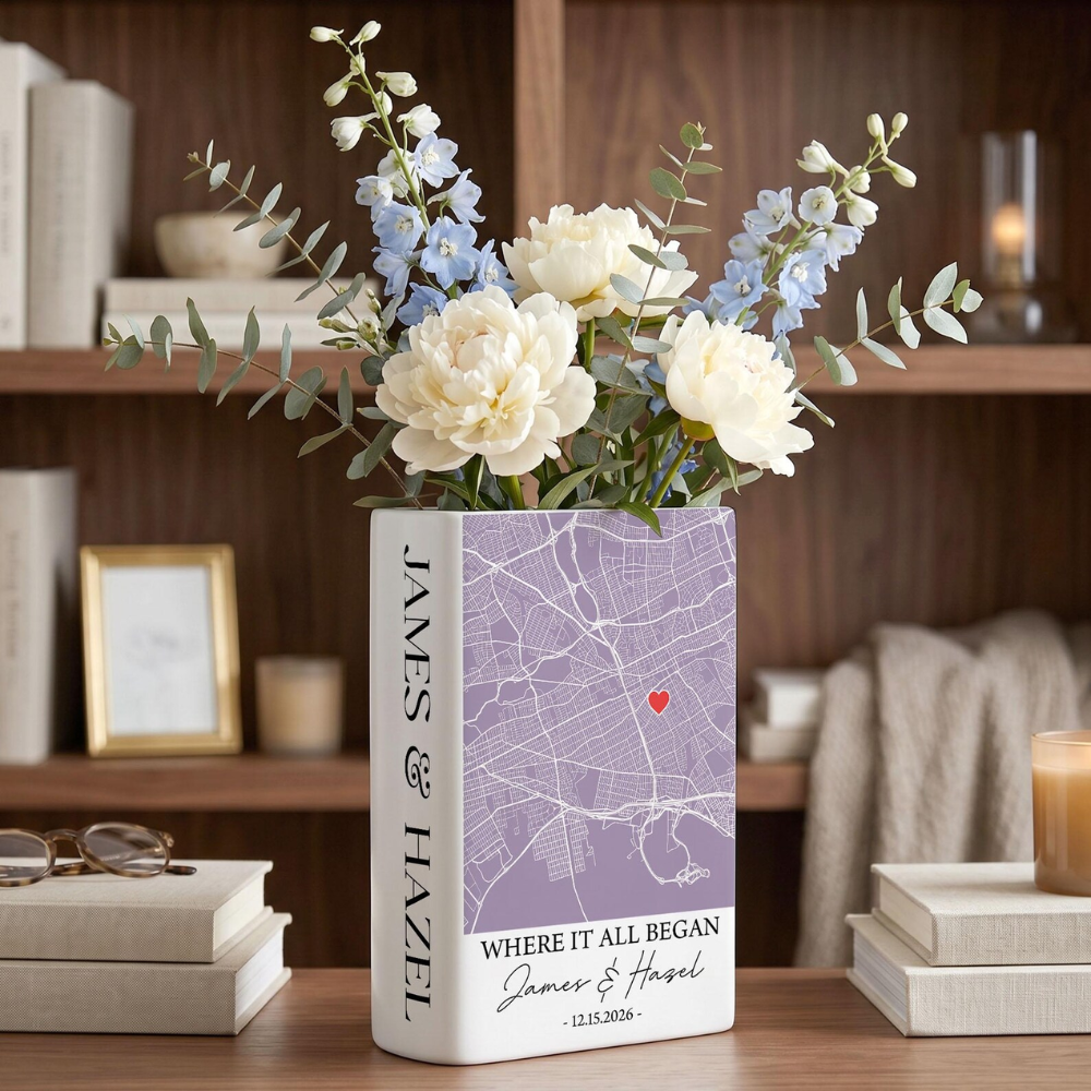 Where It All Began Custom Coordinates Wedding Book Ceramic Vase, Custom Location Wedding Book Vase WD0640