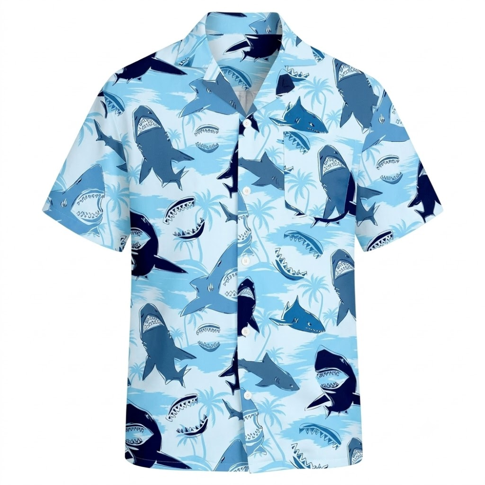 Blue Shark Mens Hawaiian Shirt With Pocket, Shark Ocean Hawaiian Shirt HE0744
