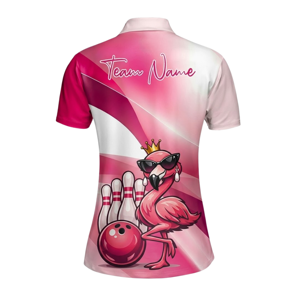 Women's Custom Flamingo Bowling Polo Shirt, Custom Flamingo Bowling Team Shirt For Ladies BZ0935