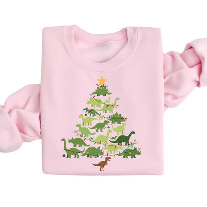 Dinosaur Christmas Tree Light Sweatshirt, Dinosaur Lover Xmas Sweatshirt 2D0647