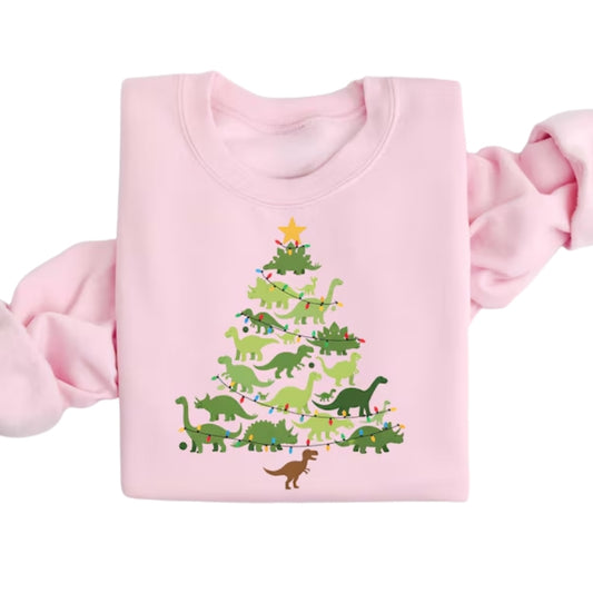 Dinosaur Christmas Tree Light Sweatshirt, Dinosaur Lover Xmas Sweatshirt 2D0647