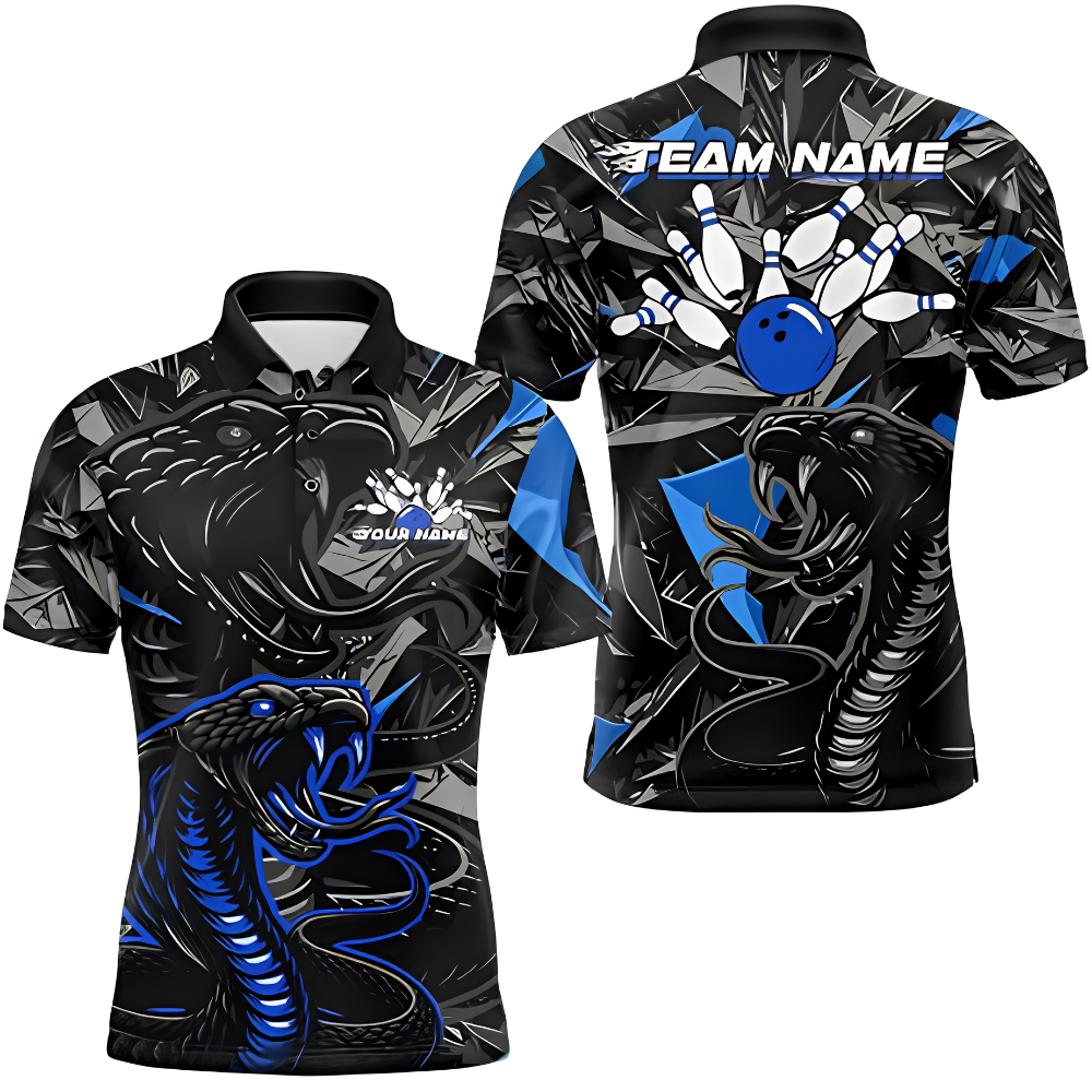 Custom Cobra Snake Mens Bowling Polo Shirt, Custom Snake Bowling Team Shirt BZ1009