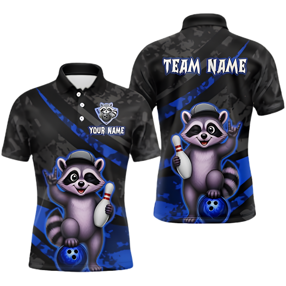 Custom Mens Raccoon Funny Bowling Polo Shirt, Custom Raccoon Bowling Shirt For Team BZ1002