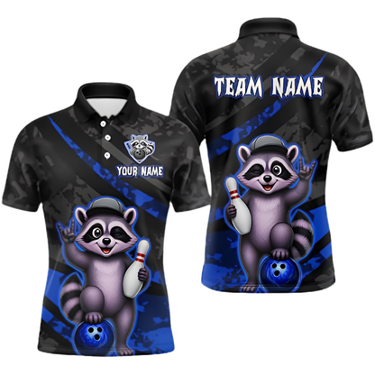 Custom Mens Raccoon Funny Bowling Polo Shirt, Custom Raccoon Bowling Shirt For Team BZ1002