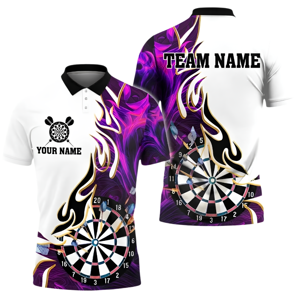 Custom Blue Flame Dartboard Men's Dart Polo Shirt, Custom Flame Darts Team Shirt DZ0158