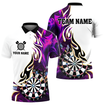 Custom Blue Flame Dartboard Men's Dart Polo Shirt, Custom Flame Darts Team Shirt DZ0158