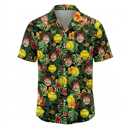 Custom Face Softball Tropical Hawaiian Shirt With Team Name, Custom Photo Softball Hawaiian Shirt HE0773