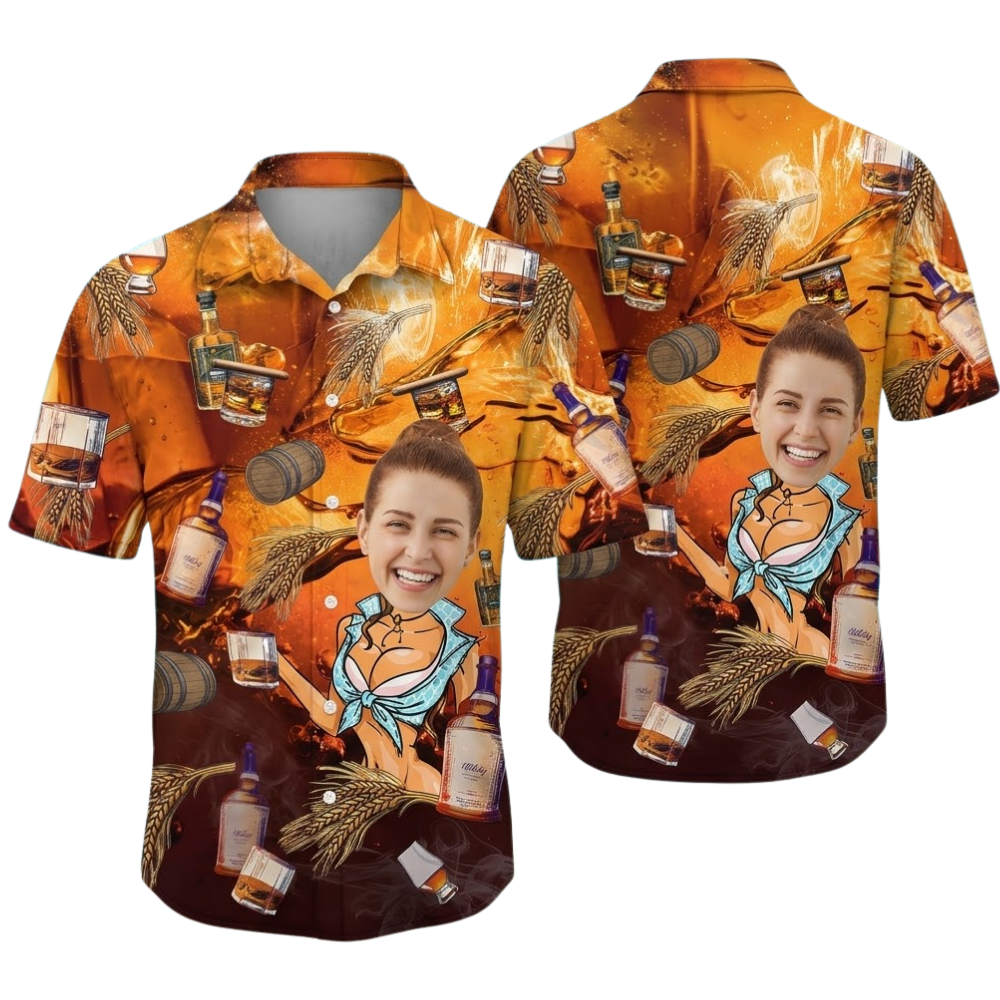 Custom Funny Face Whiskey Hawaiian Shirt For Men Women, Custom Photo Whiskey Hawaiian Shirts HE0518