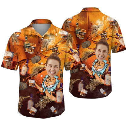 Custom Funny Face Whiskey Hawaiian Shirt For Men Women, Custom Photo Whiskey Hawaiian Shirts HE0518