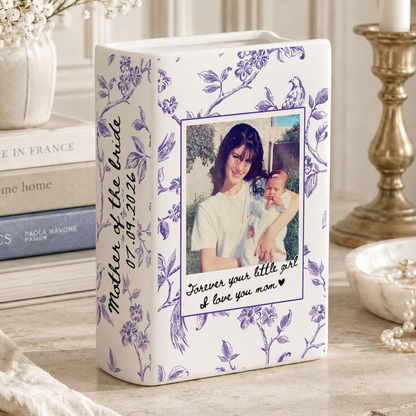 Forever Your Little Girl Custom Photo Mother of The Bride Ceramic Book Vase, Custom Wedding Book Vase For Mother Of The Bride WD0635