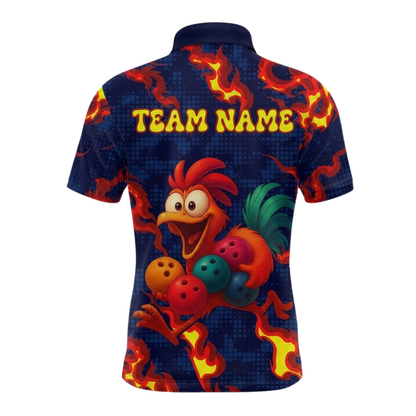 Custom Funny Chicken Bowling Polo Shirt For Men, Custom Chicken Bowling Team Shirts BZ0631