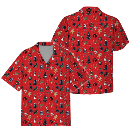 Skull Christmas Black Hawaiian Shirt For Men, Christmas Hawaiian Shirt HE0802