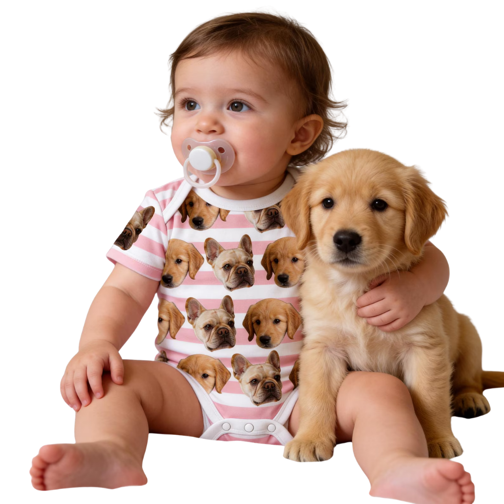 Custom Cat Faces Stripes Baby Bodysuit, Custom Pet Photo Bodysuit For Baby BB0448