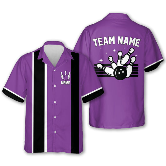 Custom Purple Vintage Bowling Hawaiian Shirts For Men, Custom Bowling Team Shirts BE0054