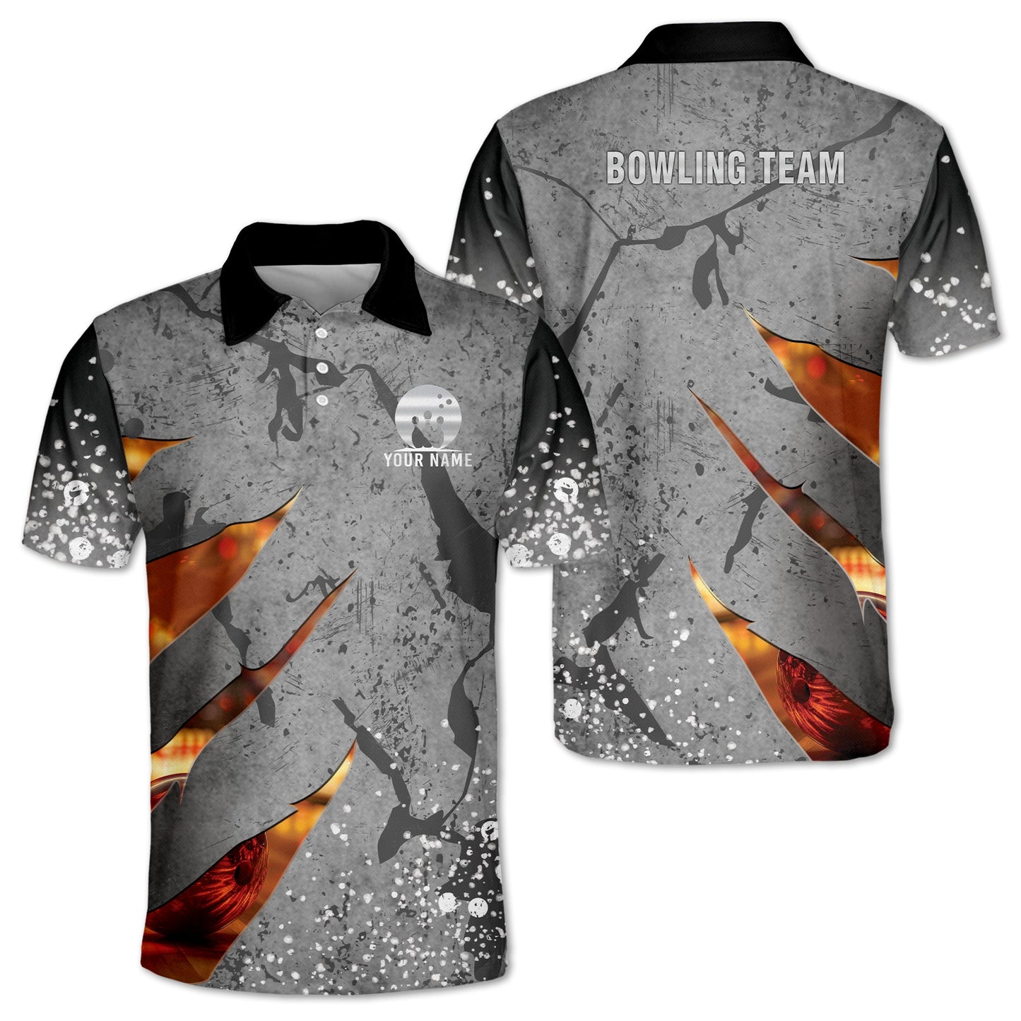 Grey Custom Team Bowling Polo Shirt For Men, Custom Bowling Team Shirts BM0311