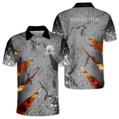 Grey Custom Team Bowling Polo Shirt For Men, Custom Bowling Team Shirts BM0311