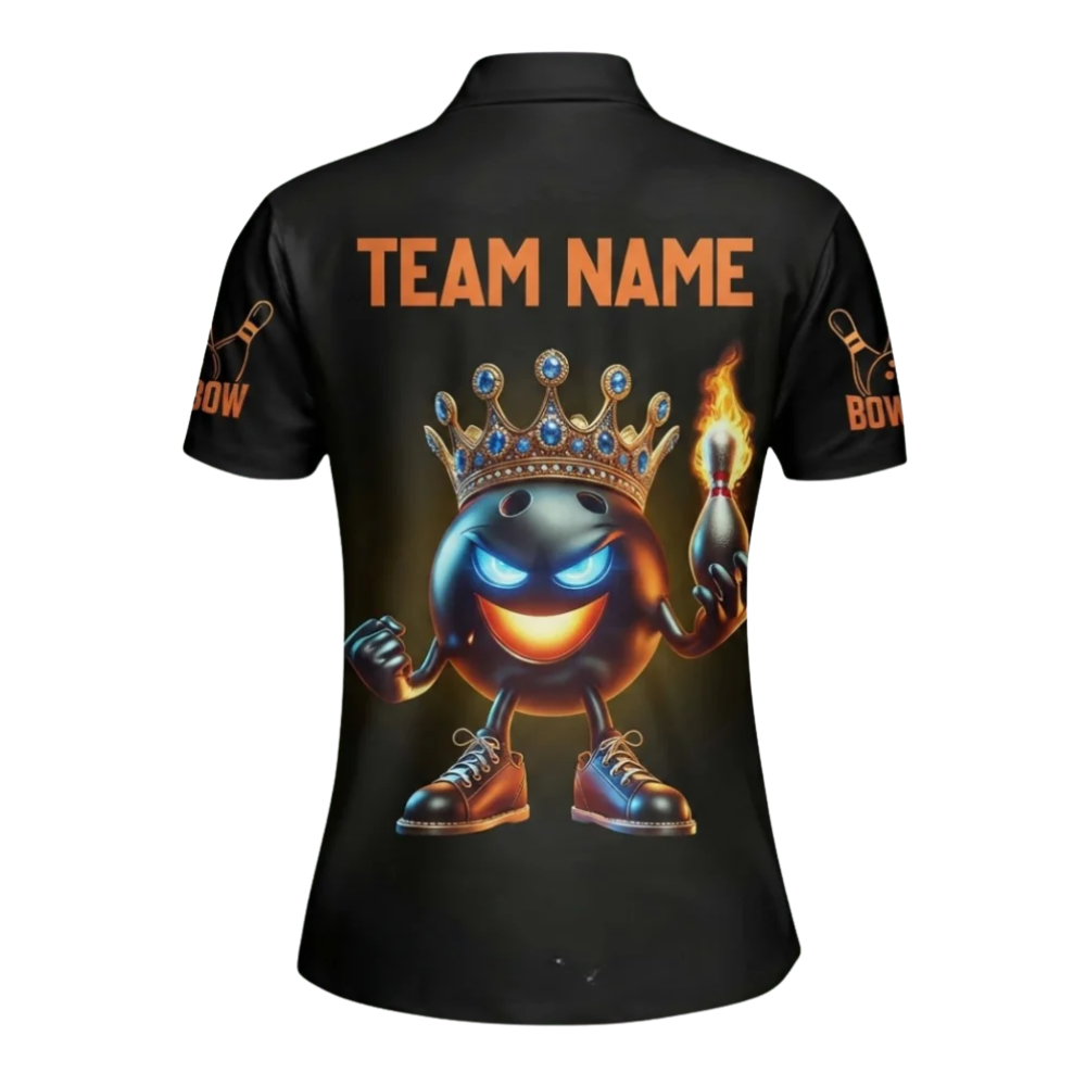 King Ball Flame Pins Women's Custom Bowling Polo Shirts, Custom Flame Bowling Team Shirt For Ladies BZ0580