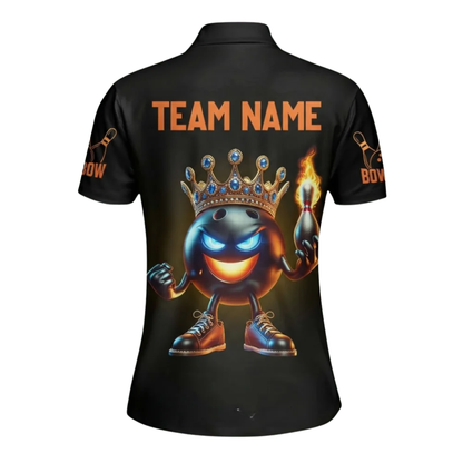 King Ball Flame Pins Women's Custom Bowling Polo Shirts, Custom Flame Bowling Team Shirt For Ladies BZ0580