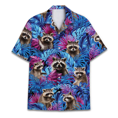 Raccoon Tropical Blue Purple Hawaiian Shirt Men Women, Raccoon Hawaiian Shirt HE0731