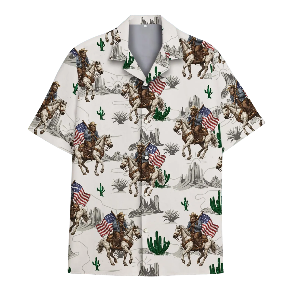Bigfoot Cowboy Hawaiian Shirt For Men, Western Sasquatch Hawaiian Shirt HE0654