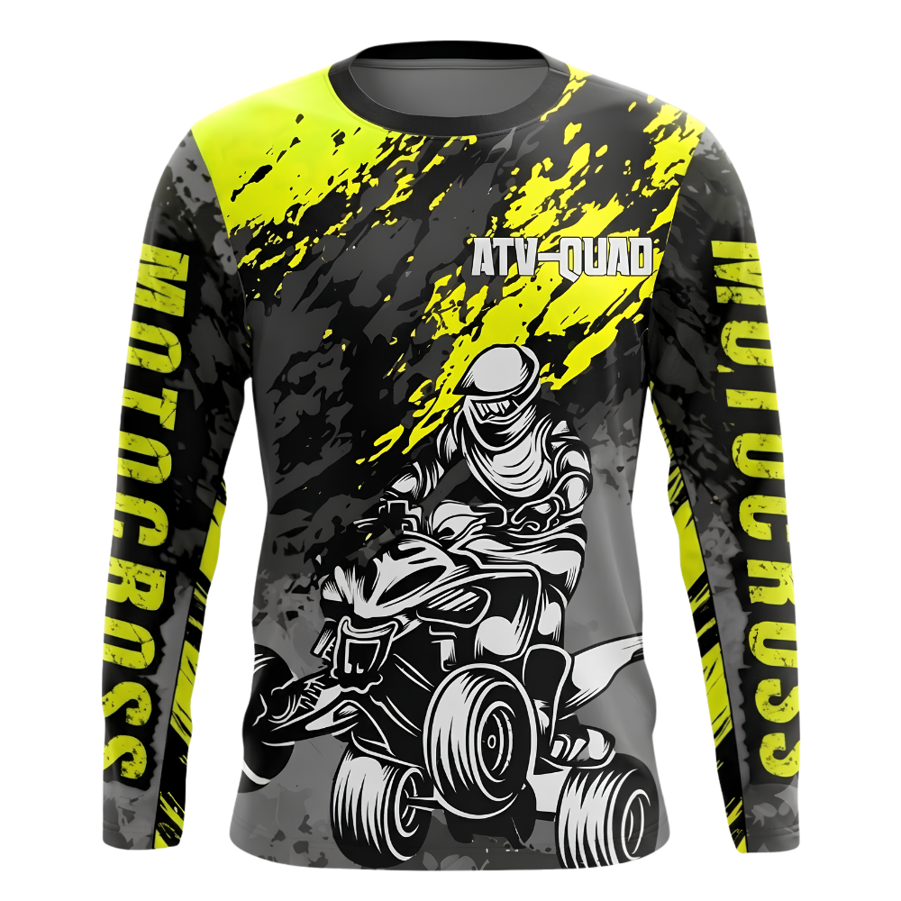 Mens Custom Black ATV Racing Yellow Long Sleeve Motocross Jerseys, Custom ATV Dirt Bike Shirts MZ0129