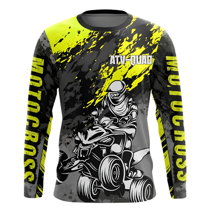 Mens Custom Black ATV Racing Yellow Long Sleeve Motocross Jerseys, Custom ATV Dirt Bike Shirts MZ0129