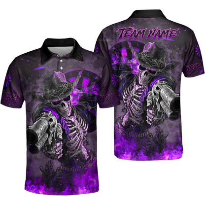 Custom Skeleton Cowboy Dart Polo Shirt For Men, Custom Skull Darts Team Shirts DZ0097