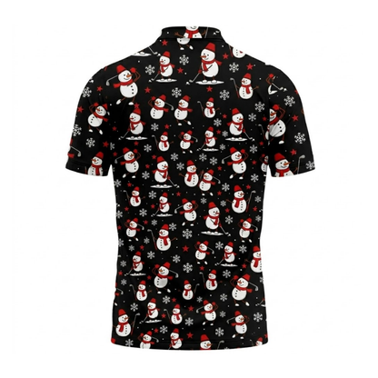Funny Snowman Play Golf Mens Golf Polo Shirt Black, Christmas Golf Shirt GZ0355