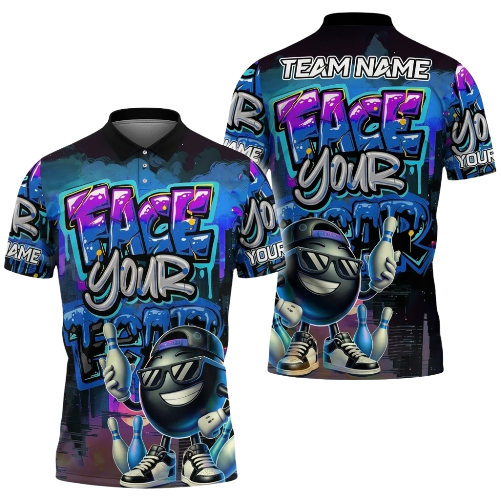 Face Your Fear Custom Funny Ball Bowling Polo Shirt For Men, Custom Funny Bowling Team Shirts BZ0859