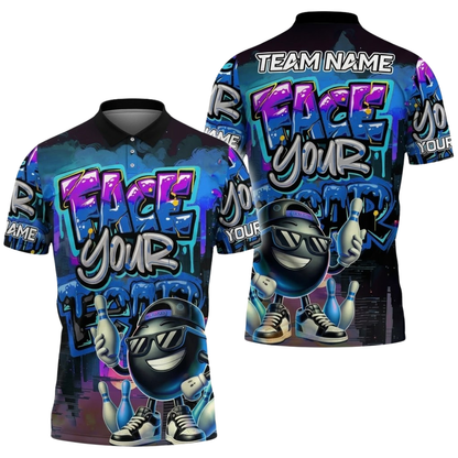 Face Your Fear Custom Funny Ball Bowling Polo Shirt For Men, Custom Funny Bowling Team Shirts BZ0859