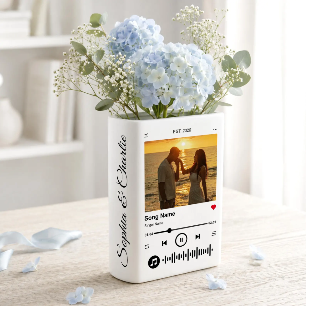 Custom Photo Couple Music Ceramic Book Vase For Wedding Anniversary Engaged, Custom Music Lover Wedding Book Vase WD0632