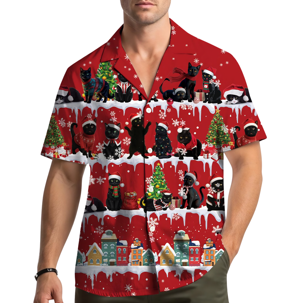 Black Cat Christmas Hawaiian Shirt For Men Women, Xmas Cat Lover Hawaiian Shirt HE0865