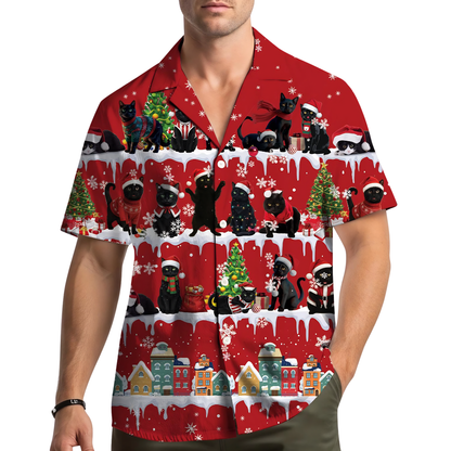 Black Cat Christmas Hawaiian Shirt For Men Women, Xmas Cat Lover Hawaiian Shirt HE0865
