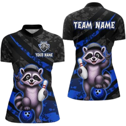 Custom Funny Raccoon Womens Bowling Jersey, Custom Raccoon Bowling Team Shirt Ladies BZ1001