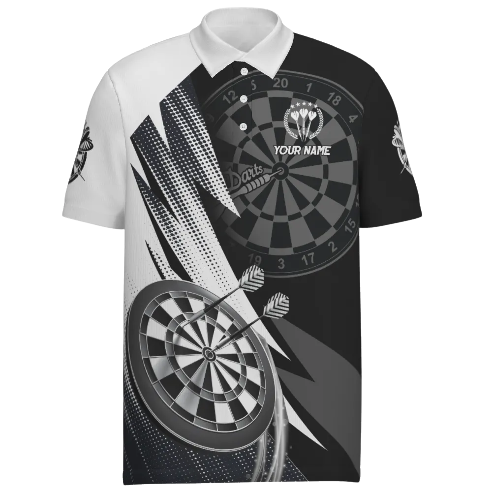 Custom Team Black And White Mens Darts Polo Shirt, Custom Darts Shirt DZ0107
