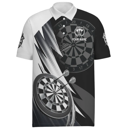Custom Team Black And White Mens Darts Polo Shirt, Custom Darts Shirt DZ0107