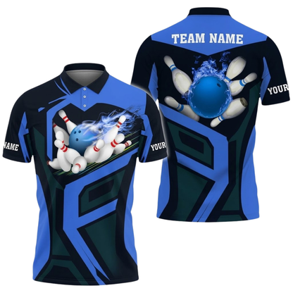 Custom Purple Flame Bowling Polo Shirt For Men, Custom Flame Bowling Team Shirt BZ0896