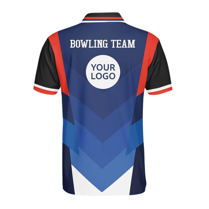 Custom Logo Blue Red White Bowling Polo Shirt For Men, Custom Team Bowling Shirt With Logo BZ0783