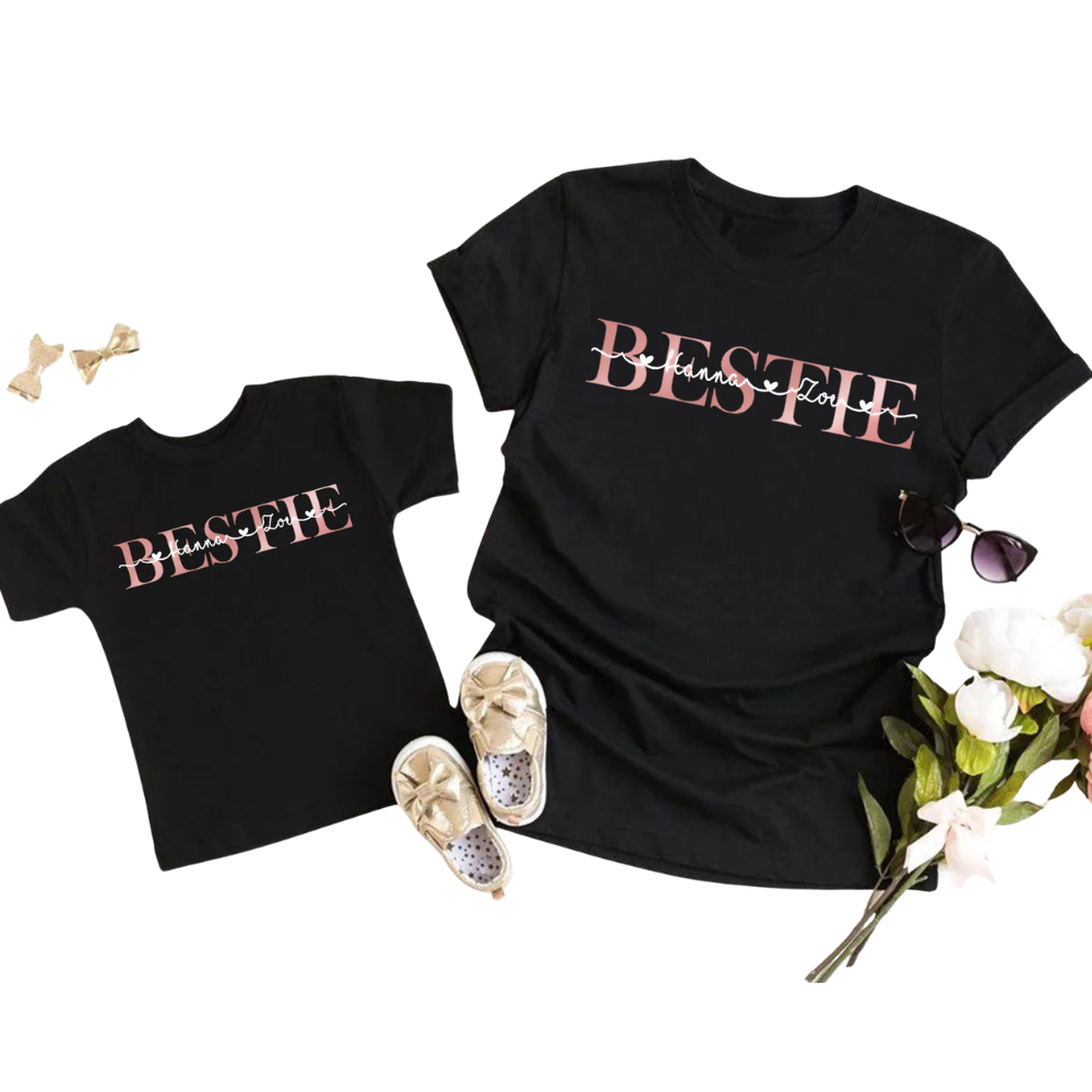 Bestie Custom Name Best Friend Matching T Shirt, Personalized Friend Matching Shirts ET1023