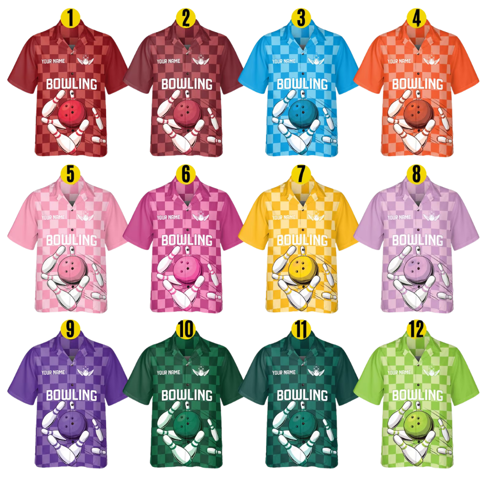 Custom Green Checkered Bowling Team Hawaiian Shirt, Custom Checkered Bowling Shirt Team BE0233