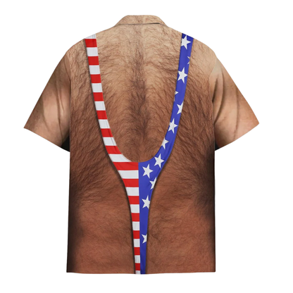 Funny Chest Hair American Flag Men's Hawaiian Shirt, Funny Hillarious Hawaiian Shirts For 4th Of July HE0385