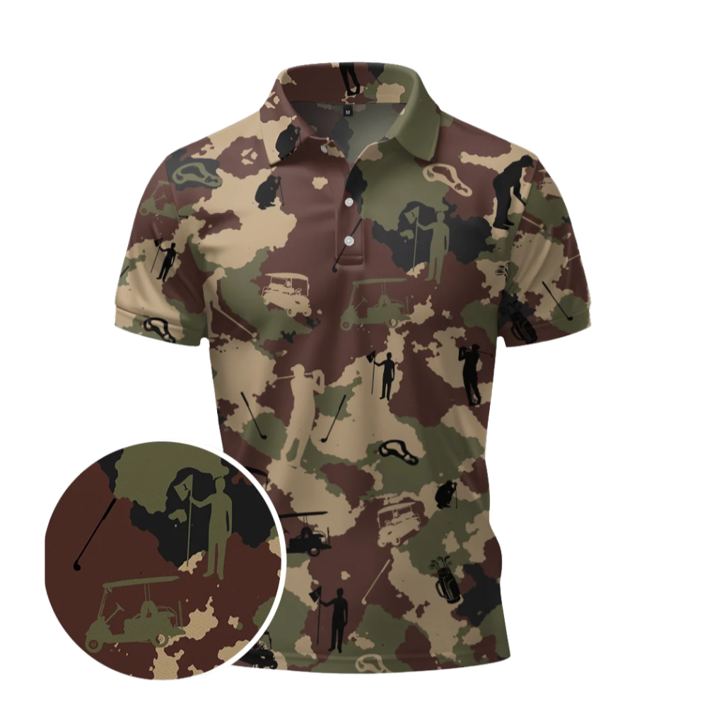 Camouflage Brown Golf Polo Shirts For Men, Camo Golf Shirts GZ0425