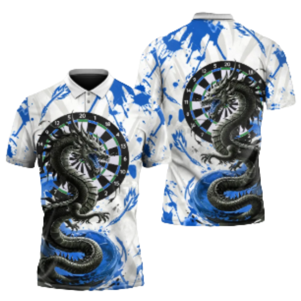 Custom Dragon Red White Darts Polo Shirt For Men, Custom Dragon Team Dart Shirts DZ0142