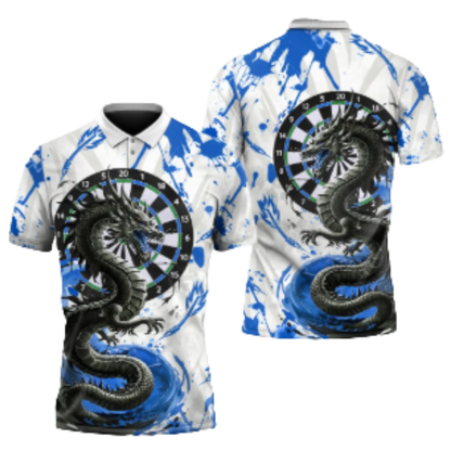 Custom Dragon Red White Darts Polo Shirt For Men, Custom Dragon Team Dart Shirts DZ0142