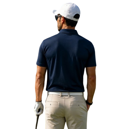 Men's American Flag Navy Golf Polo Shirt, Independence Day Golf Shirt GE0544